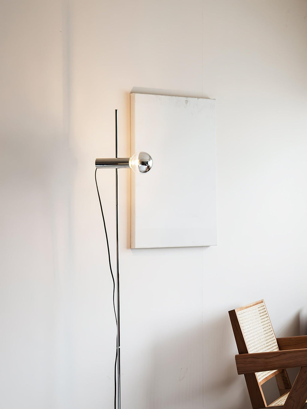 Lampadaire moderne Isaac en Acier inoxydable et beige marbre base