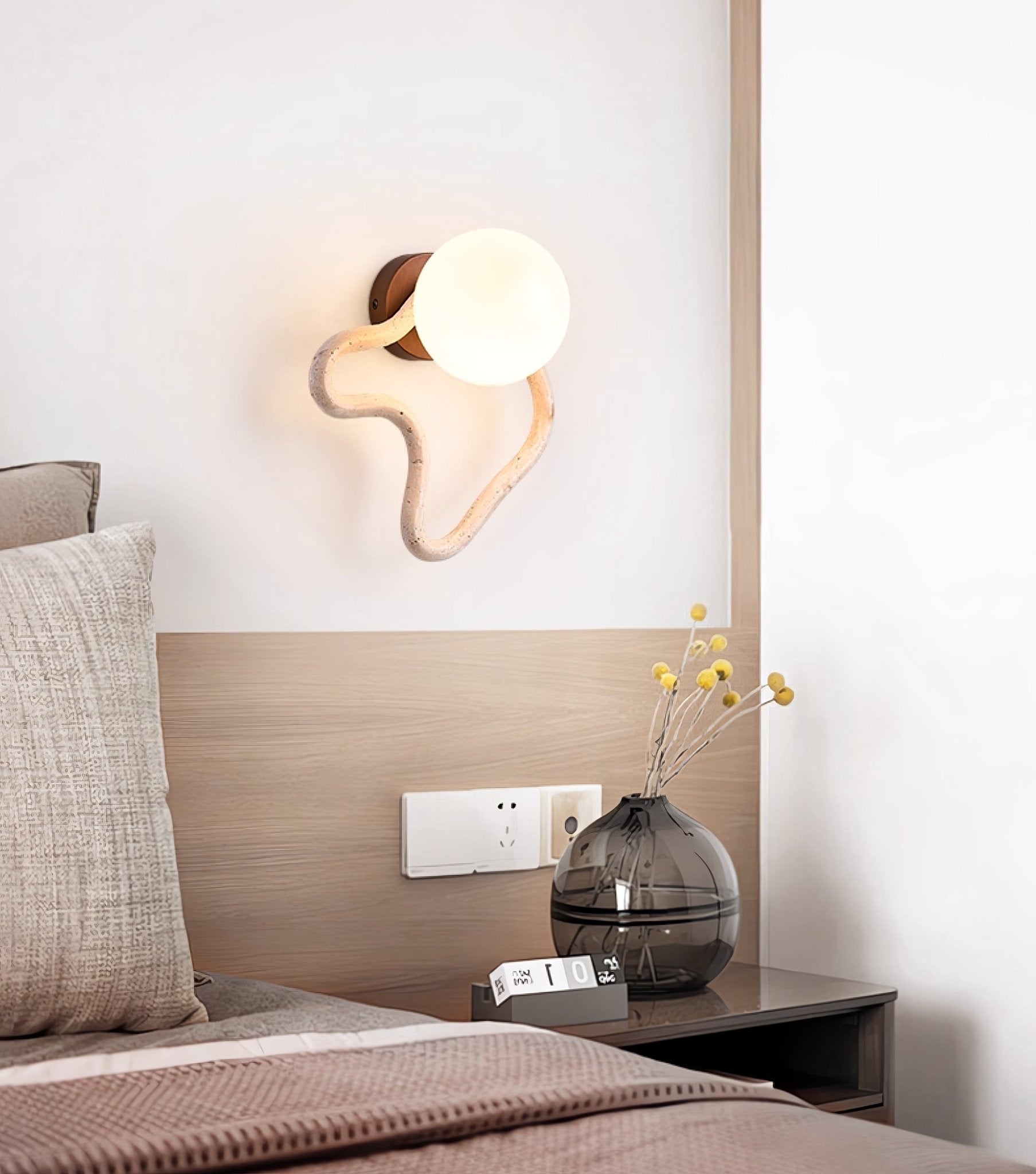 Applique murale moderne Pelle en Travertin jaune et noyer bois