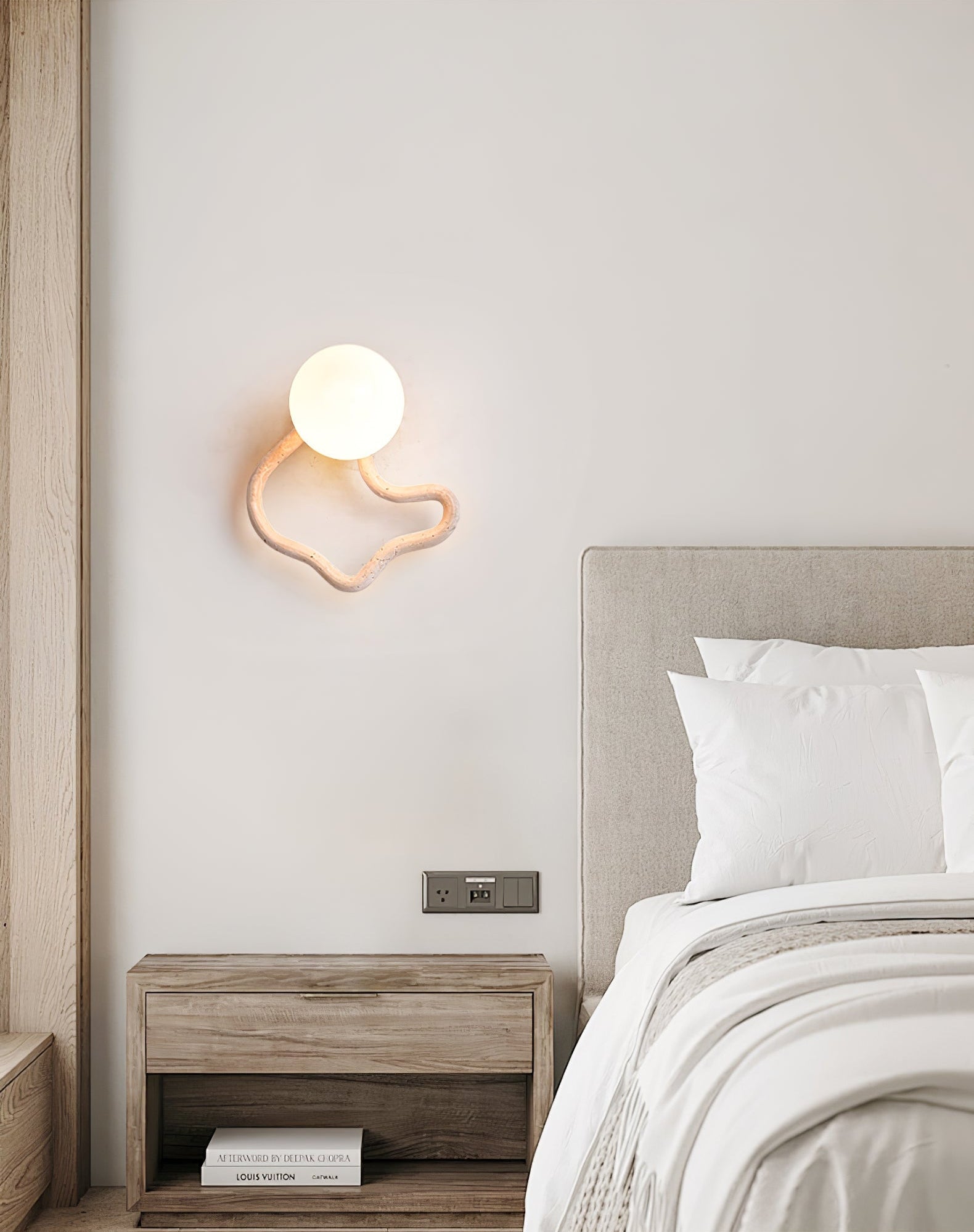 Applique murale moderne Pelle en Travertin jaune et noyer bois