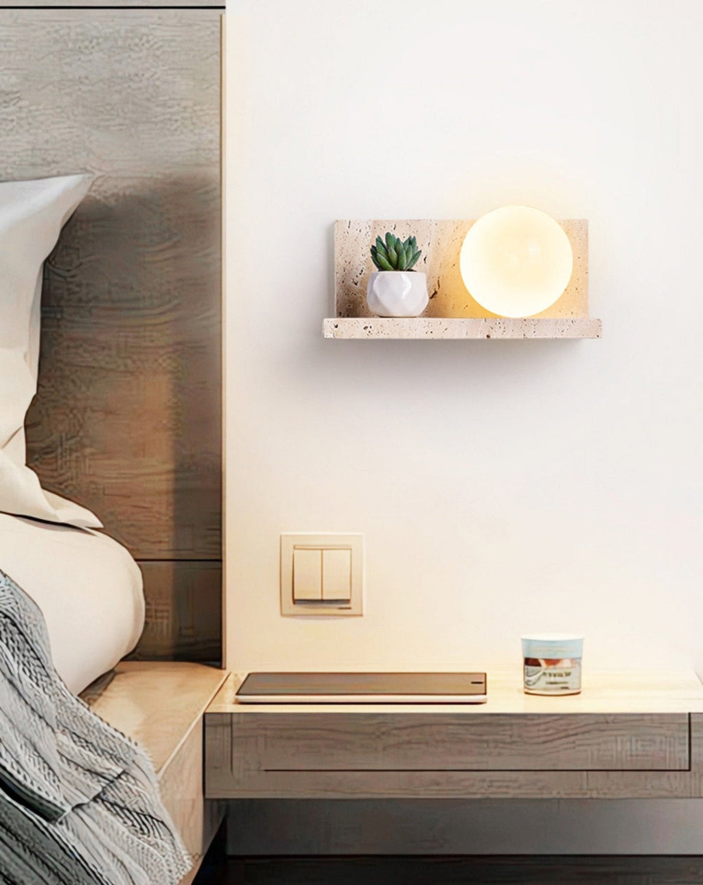Applique murale moderne Jesper en Travertin jaune et blanc