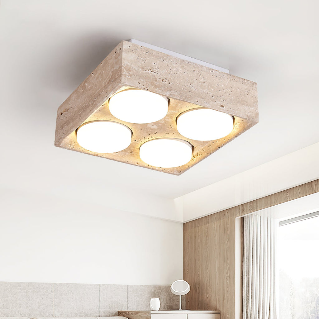 Plafonnier moderne Clarence en Travertin jaune et blanc