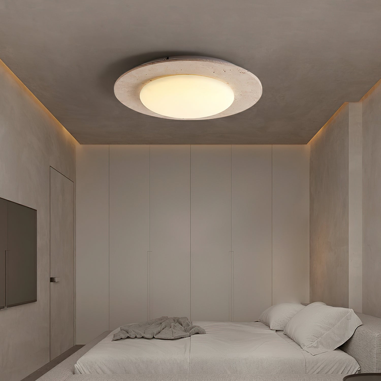 Plafonnier moderne Orion en Travertin jaune et blanc
