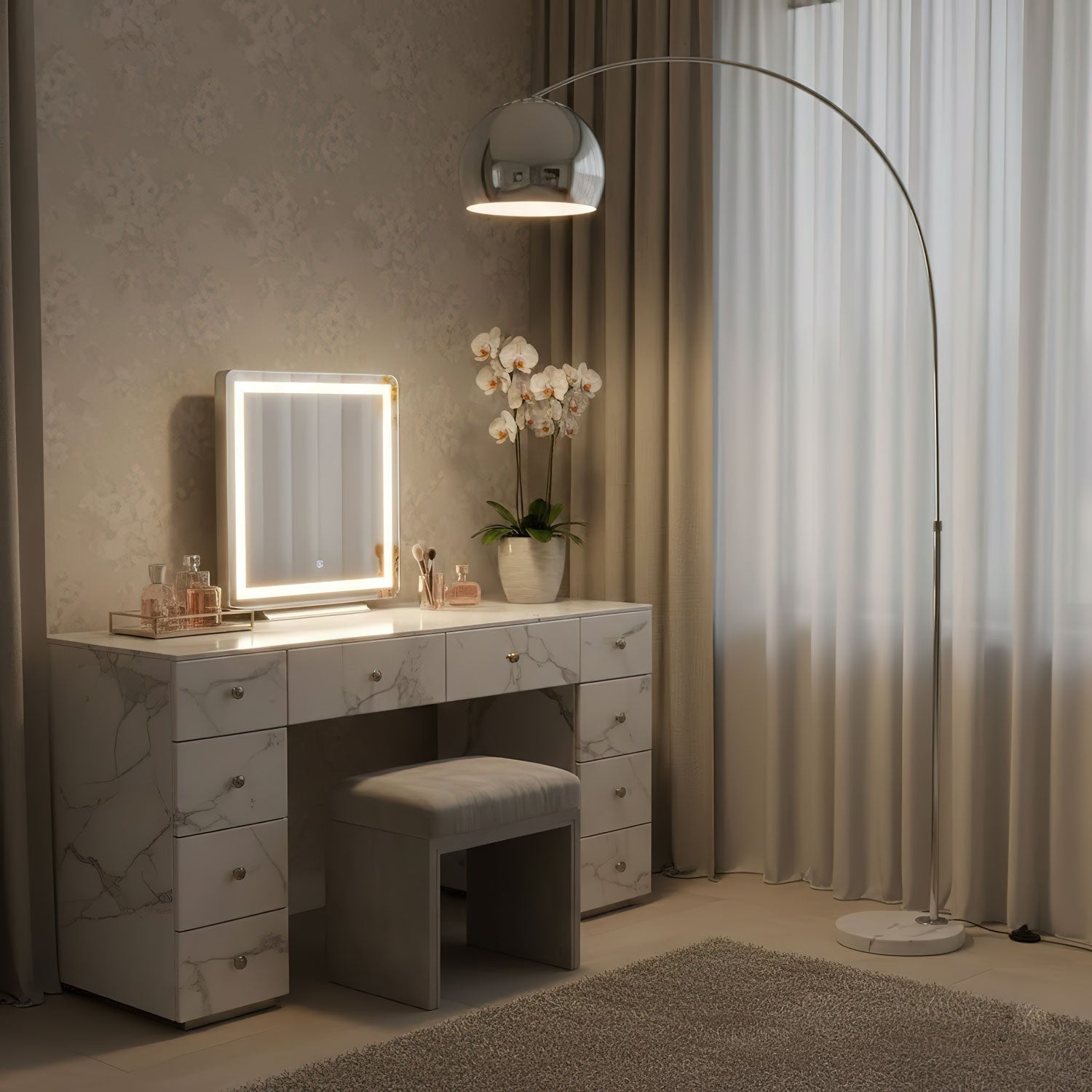 Lampadaire industriel Karle en Marbre chrome