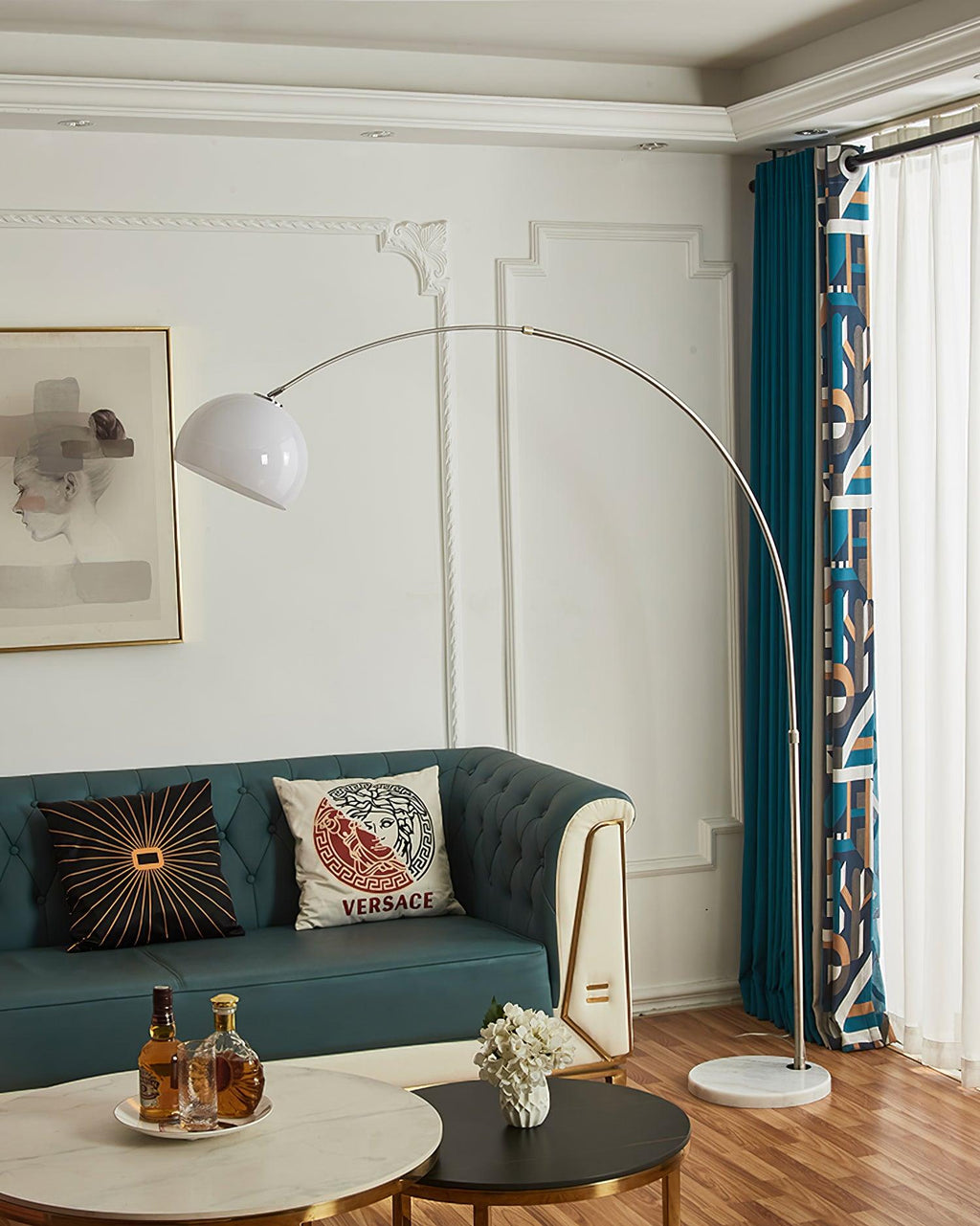 Lampadaire industriel Karle en Marbre chrome