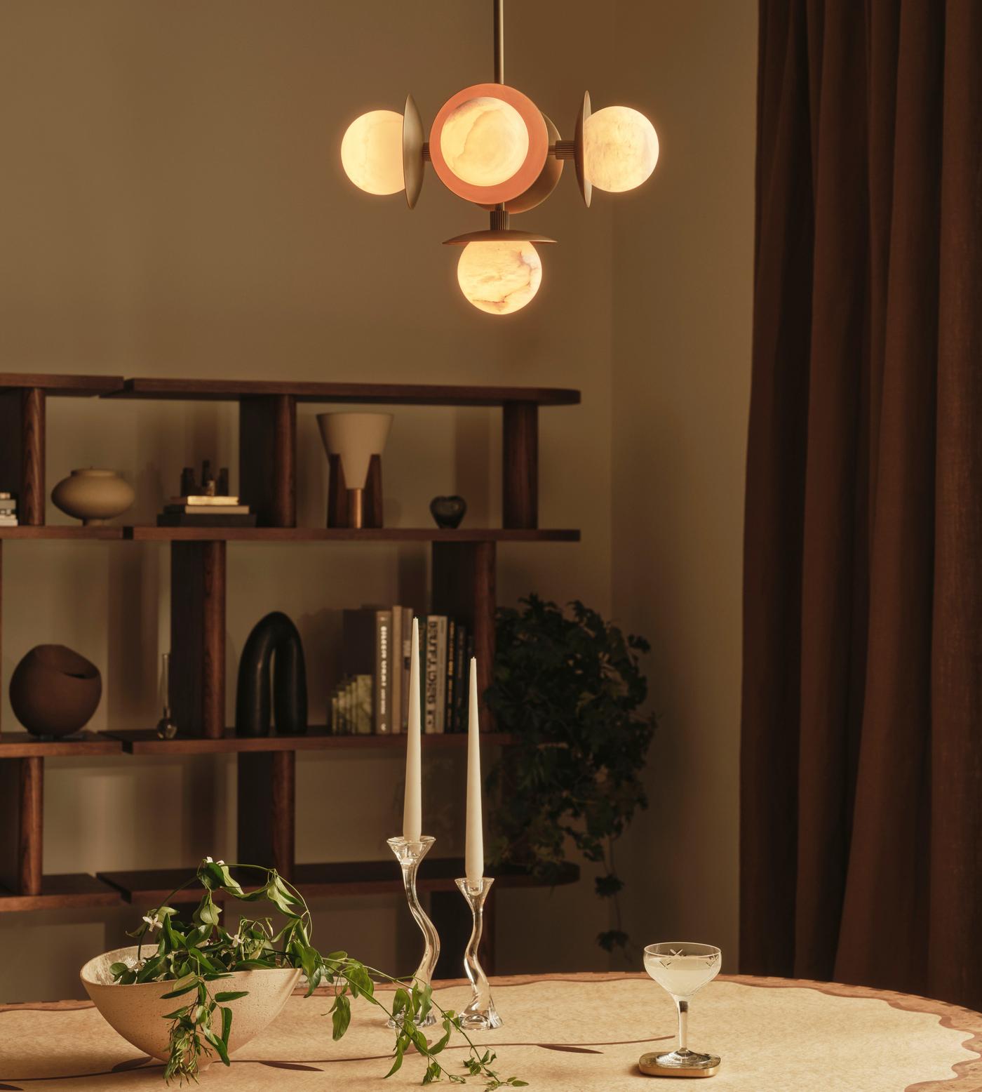 Lustre moderne Hallam en Albâtre Bronze et blanc