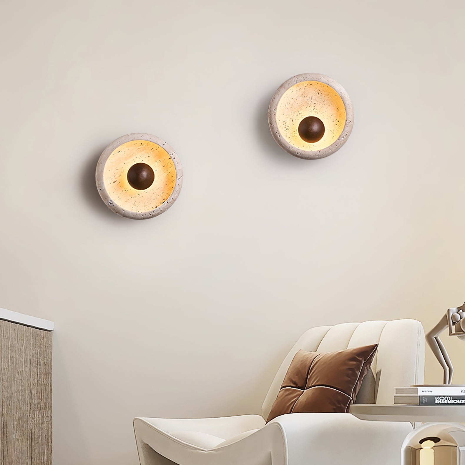Applique murale moderne Eliel en Noyer et travertin jaune