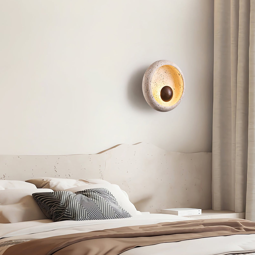 Applique murale moderne Eliel en Noyer et travertin jaune