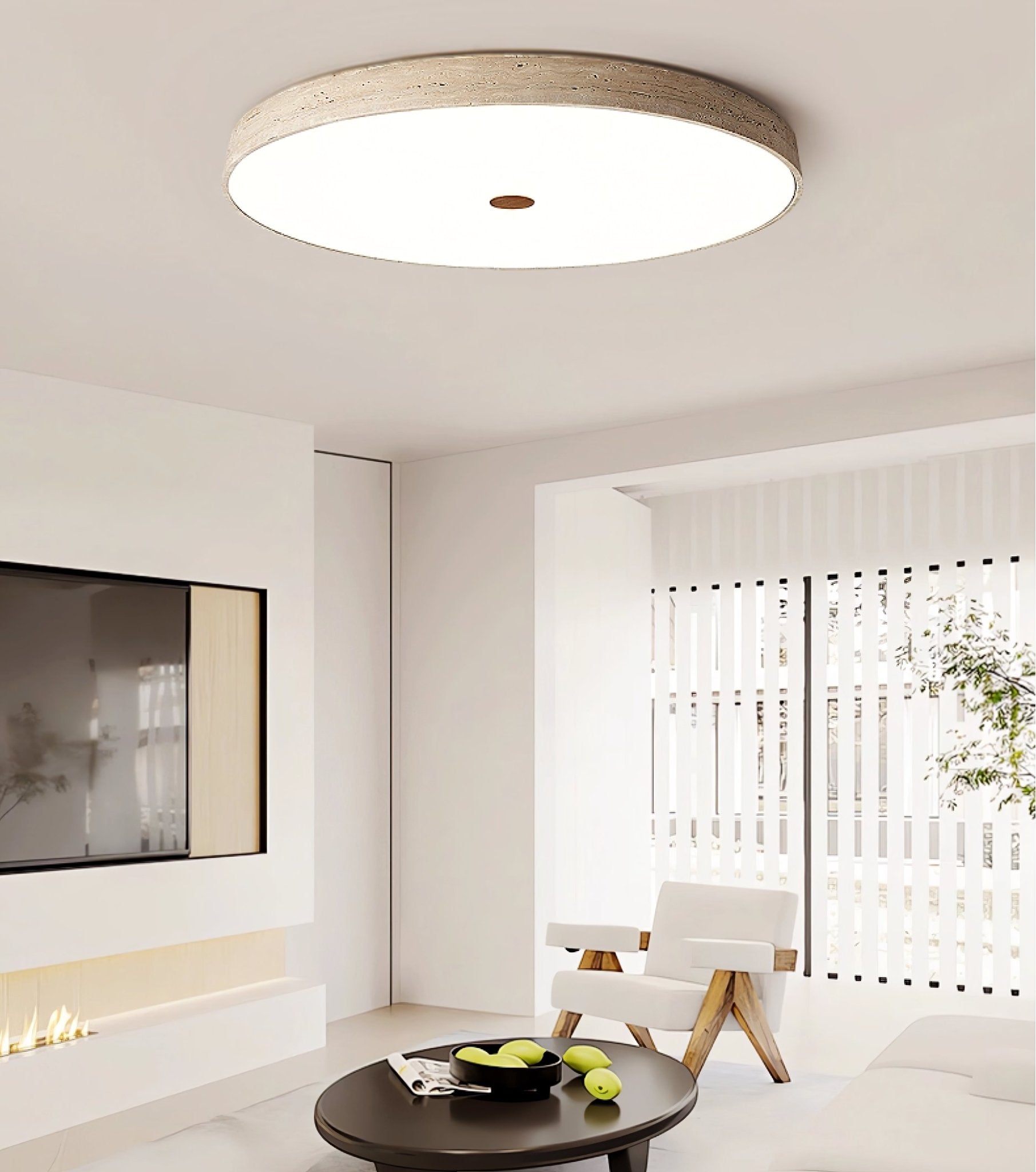 Plafonnier moderne Remus en Travertin jaune et blanc