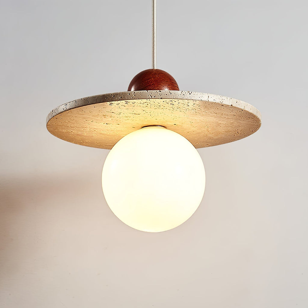 Suspension moderne Hjalmar en Travertin jaune et rouge bois