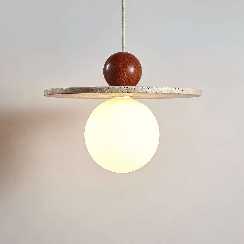 Suspension moderne Hjalmar en Travertin jaune et rouge bois