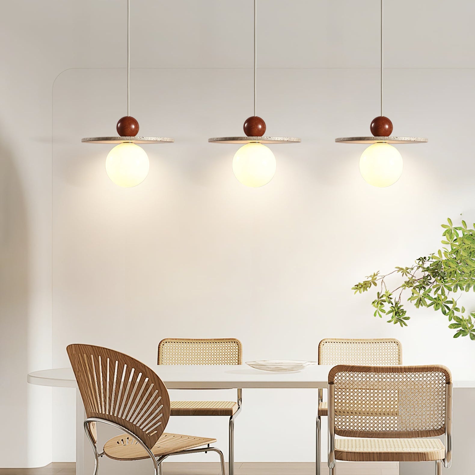 Suspension moderne Hjalmar en Travertin jaune et rouge bois
