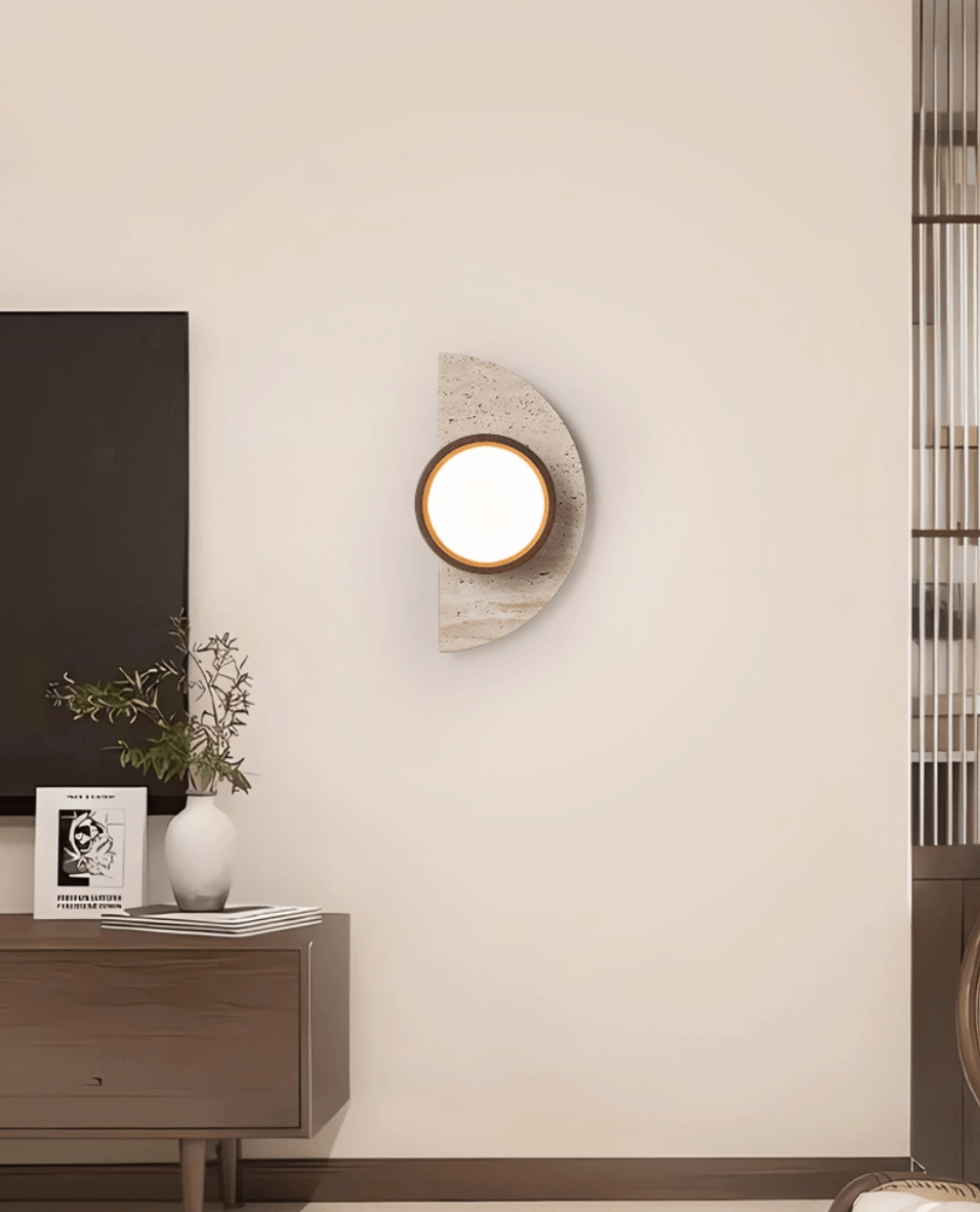 Applique murale moderne Gunter en Travertin jaune et noyer bois