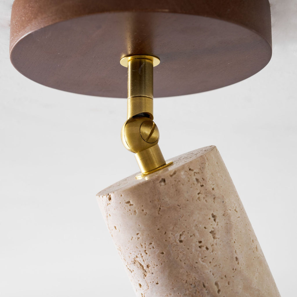 Plafonnier moderne Ansgar en pierre Noyer bois et travertin jaune