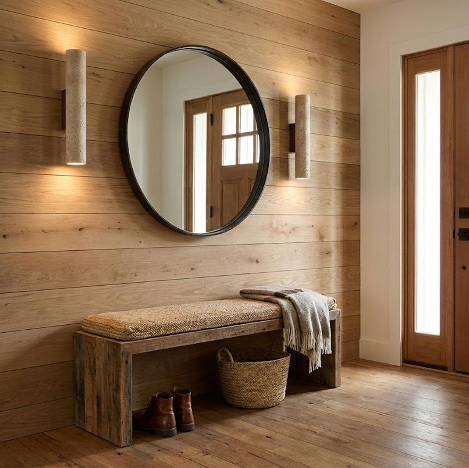 Applique murale moderne Eirikur en Noyer bois et travertin jaune
