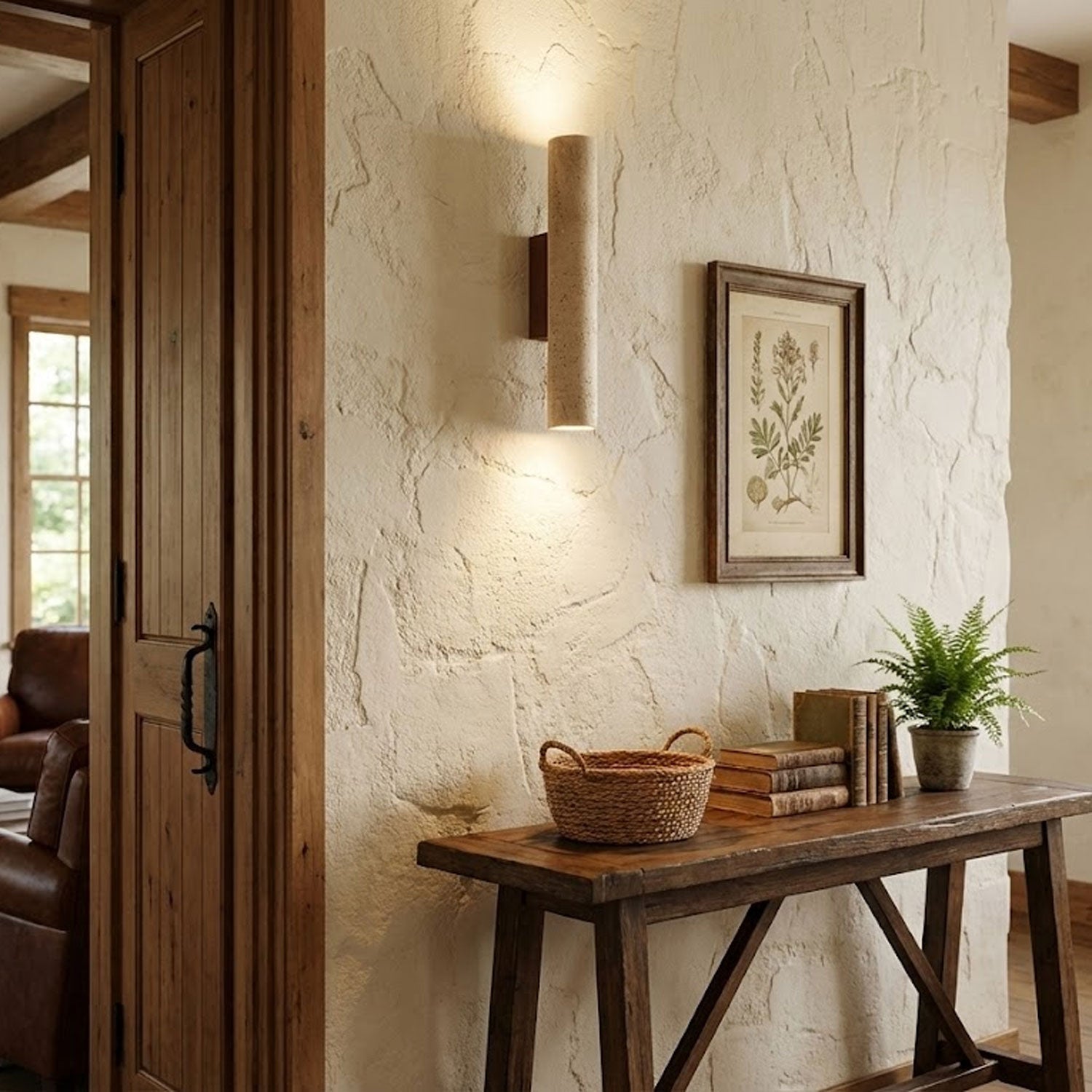 Applique murale moderne Eirikur en Noyer bois et travertin jaune