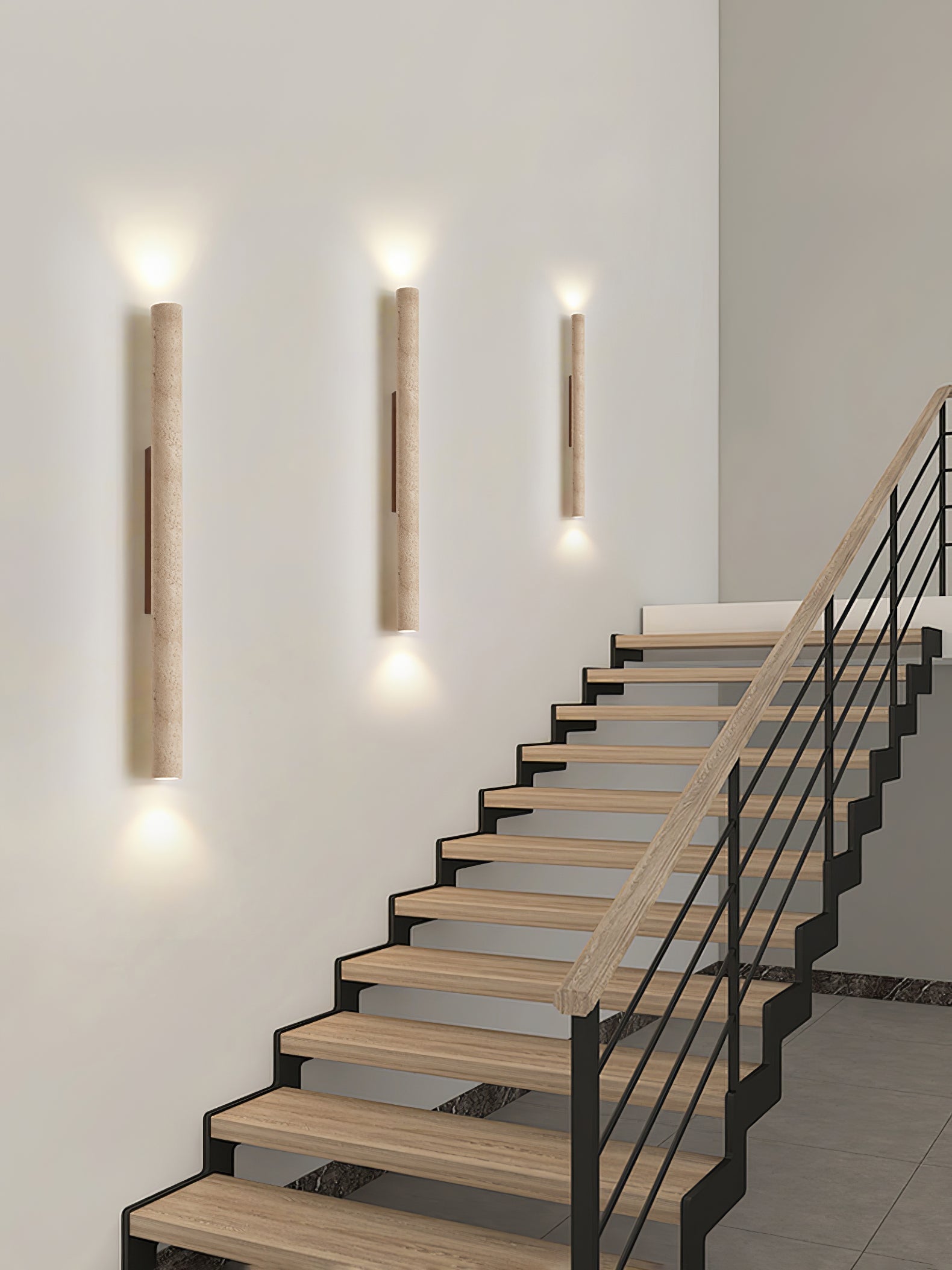 Applique murale moderne Eirikur en Noyer bois et travertin jaune