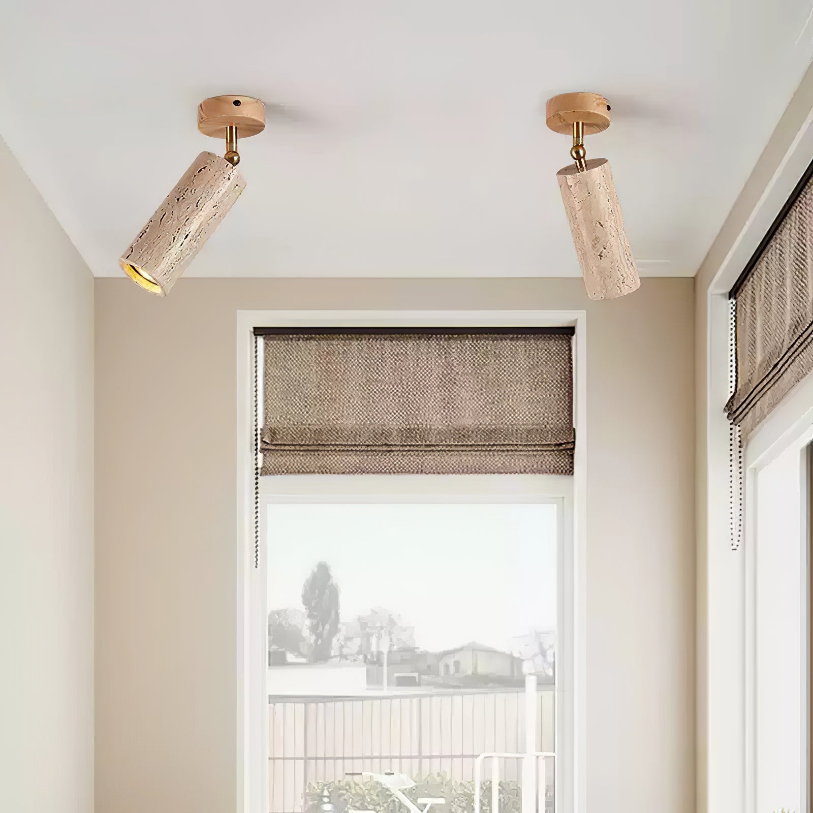 Plafonnier moderne Ansgar en pierre Noyer bois et travertin jaune