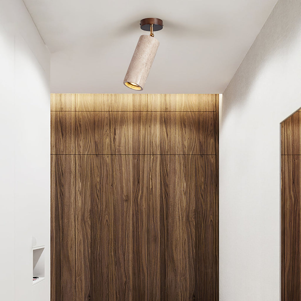 Plafonnier moderne Ansgar en pierre Noyer bois et travertin jaune