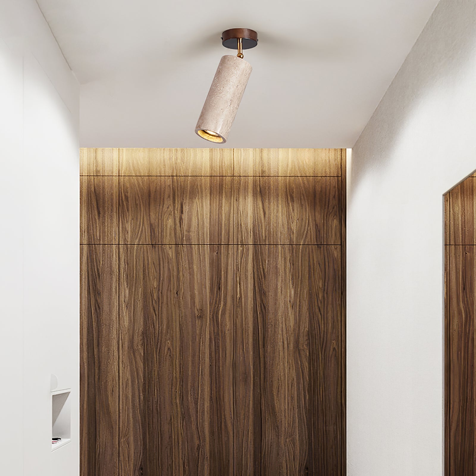 Plafonnier moderne Ansgar en pierre Noyer bois et travertin jaune