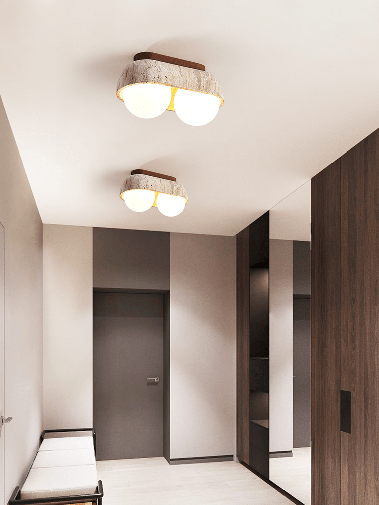 Plafonnier moderne Beau en Bois et travertin jaune