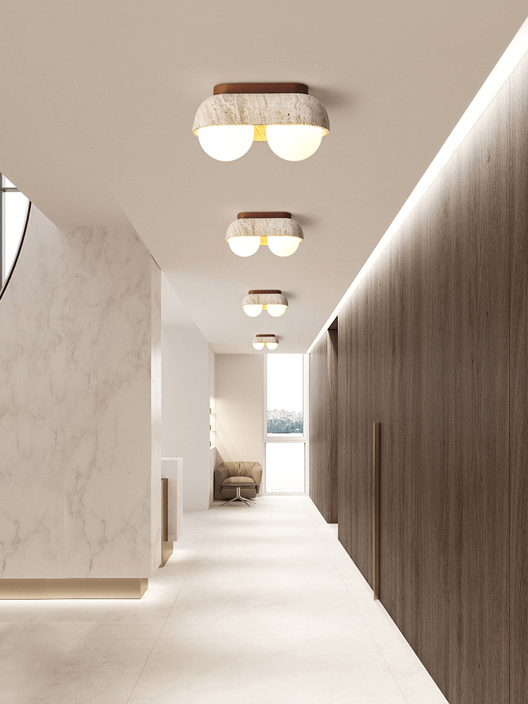 Plafonnier moderne Beau en Noyer et travertin jaune