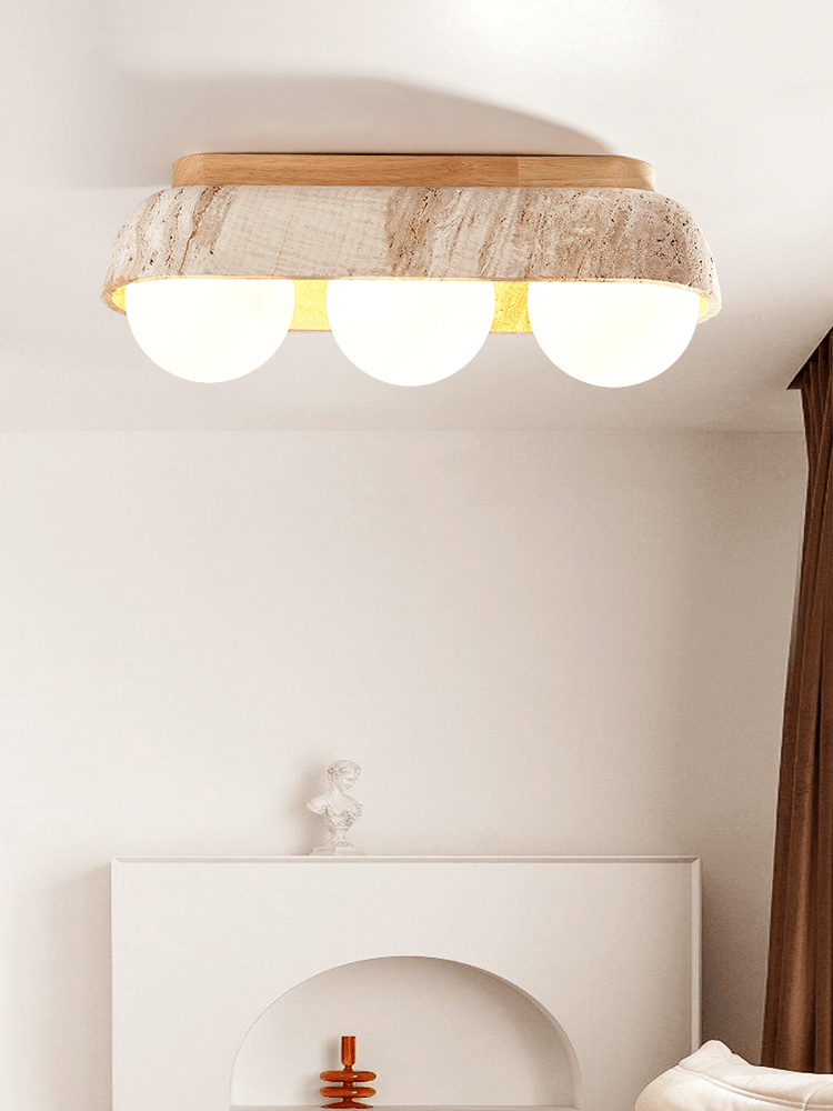 Plafonnier moderne Beau en Bois et travertin jaune
