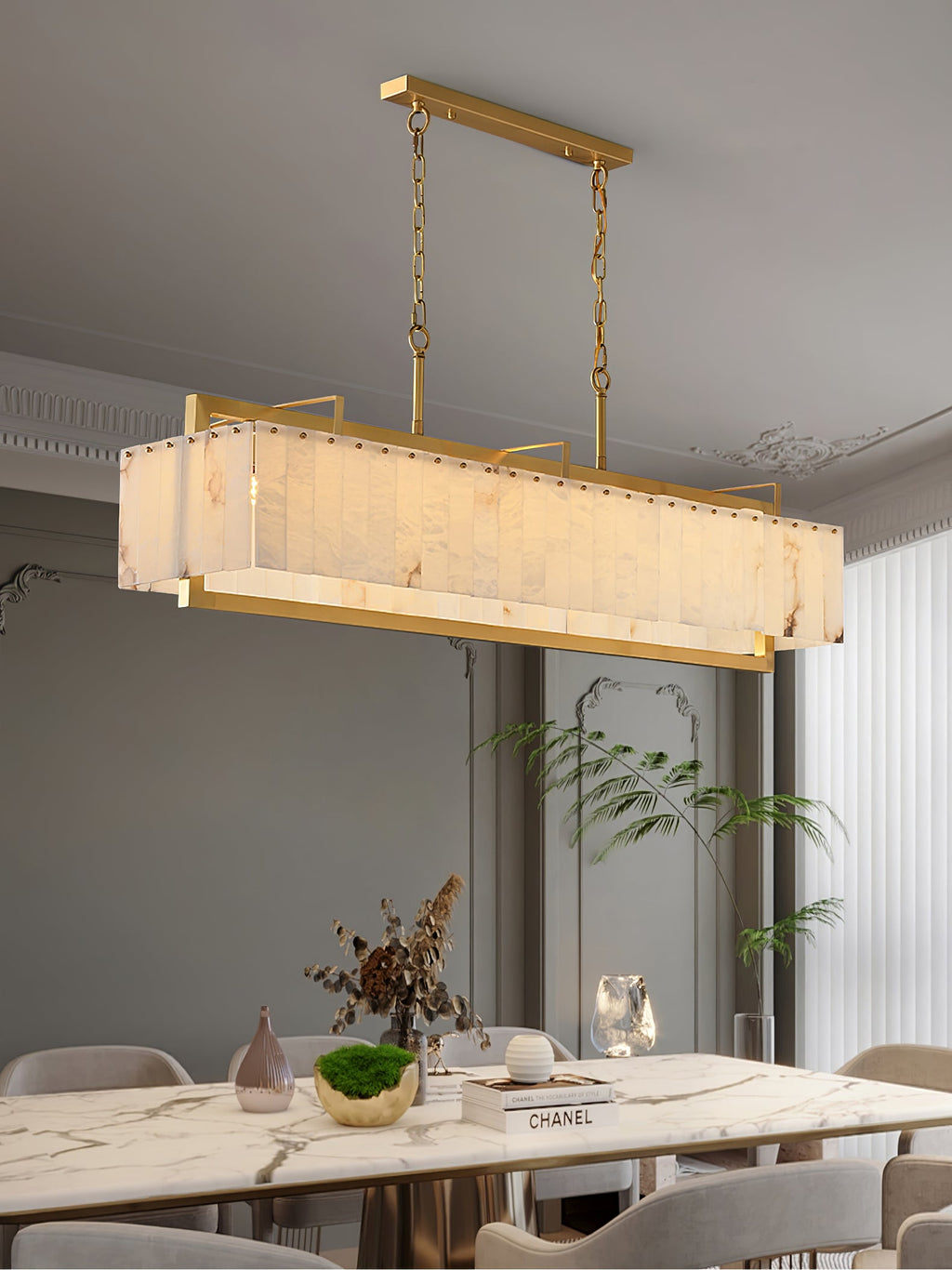 Lustre moderne Roni en Albâtre Or et blanc