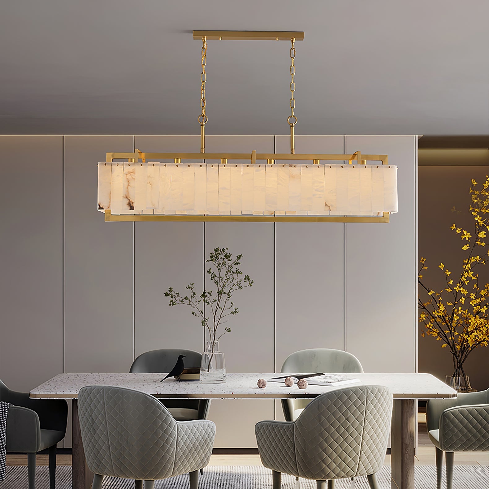Lustre moderne Roni en Albâtre Or et blanc