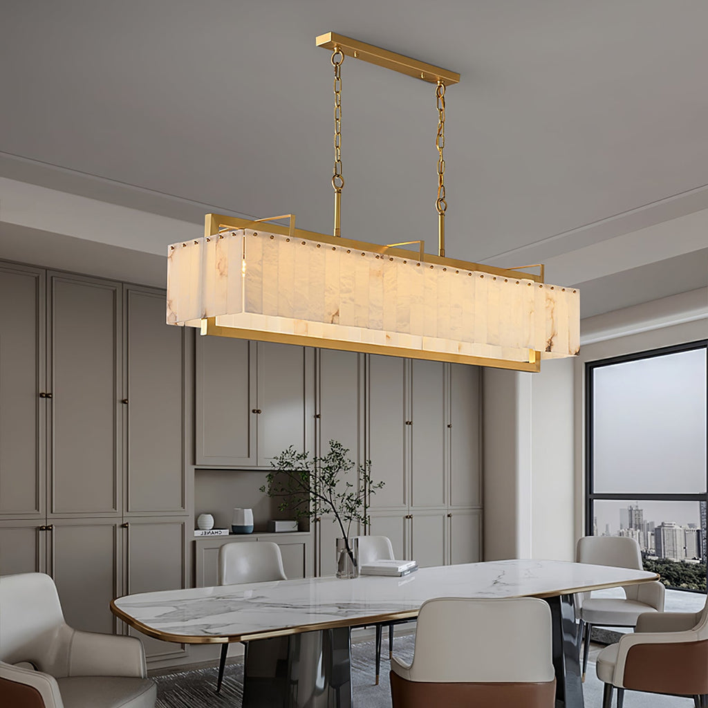 Lustre moderne Roni en Albâtre Or et blanc
