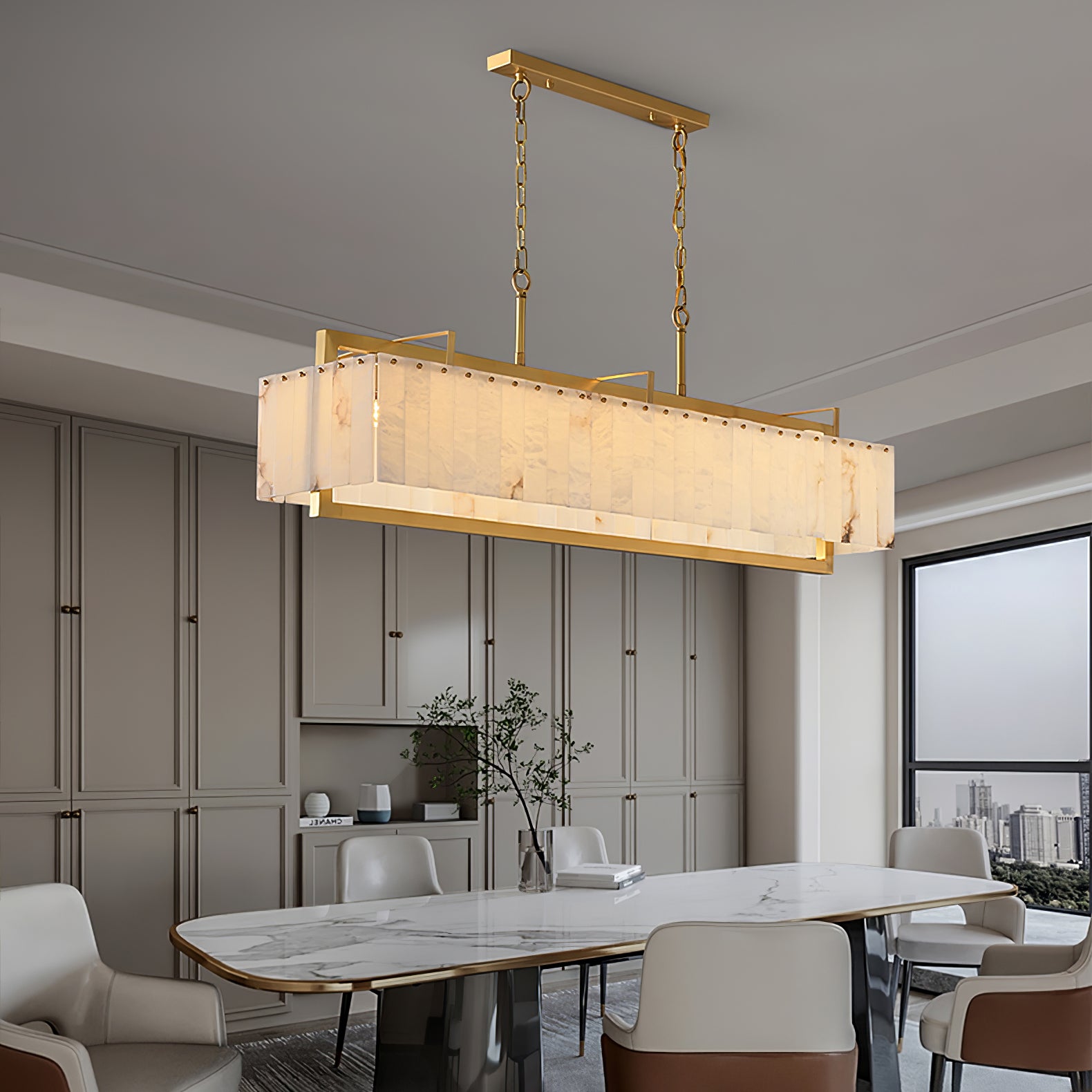Lustre moderne Roni en Albâtre Or et blanc