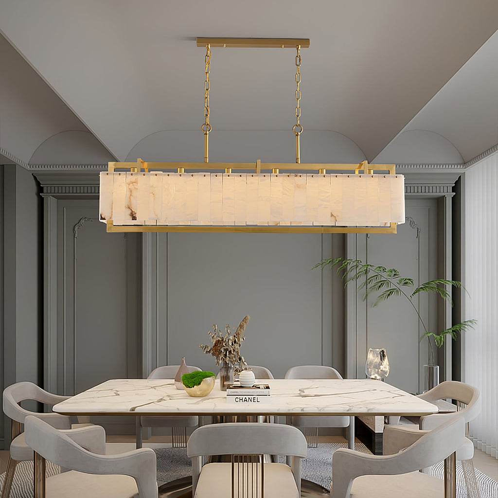 Lustre moderne Roni en Albâtre Or et blanc