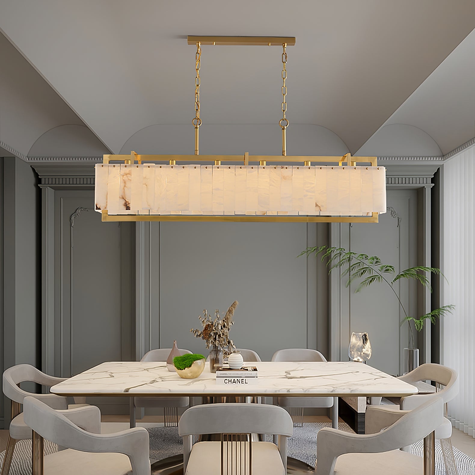 Lustre moderne Roni en Albâtre Or et blanc