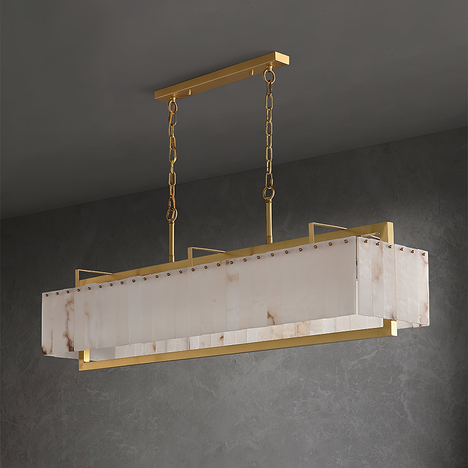 Lustre moderne Roni en Albâtre Or et blanc