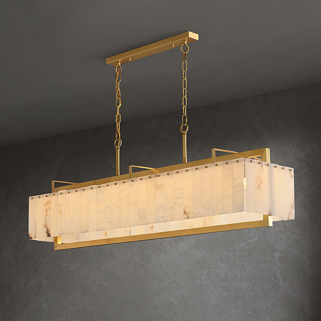 Lustre moderne Roni en Albâtre Or et blanc