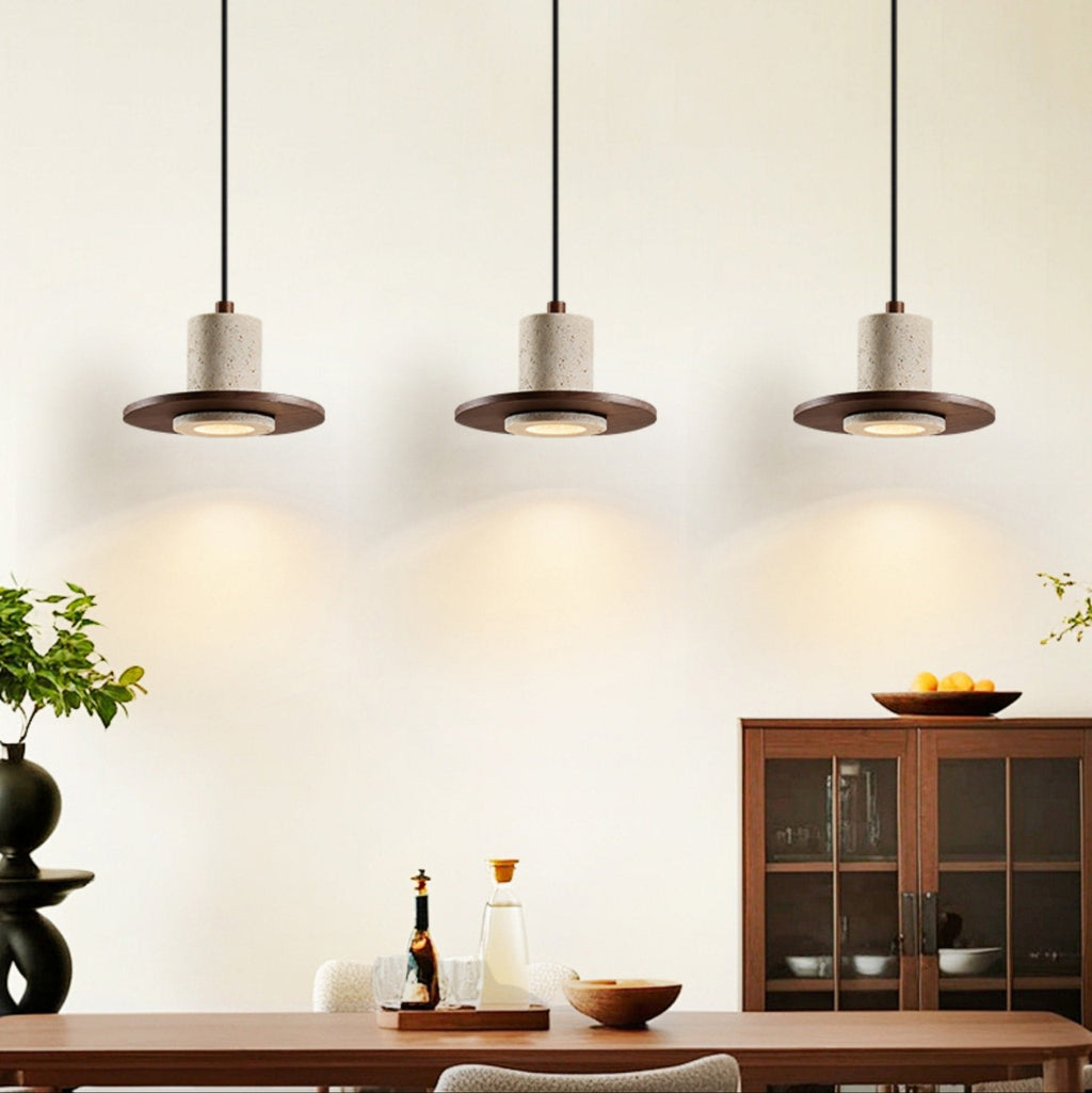 Suspension moderne Eggert en Noyer bois et travertin jaune