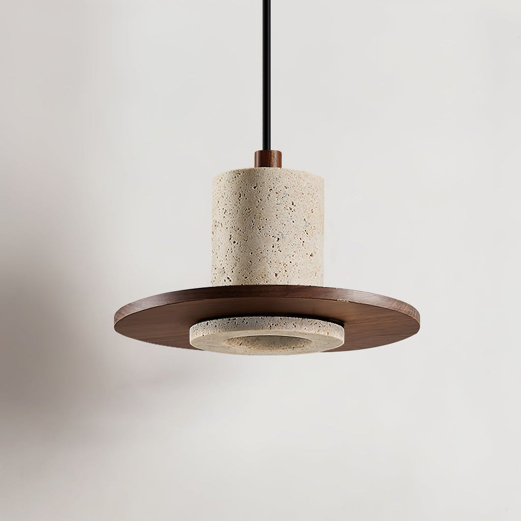 Suspension moderne Eggert en Noyer bois et travertin jaune