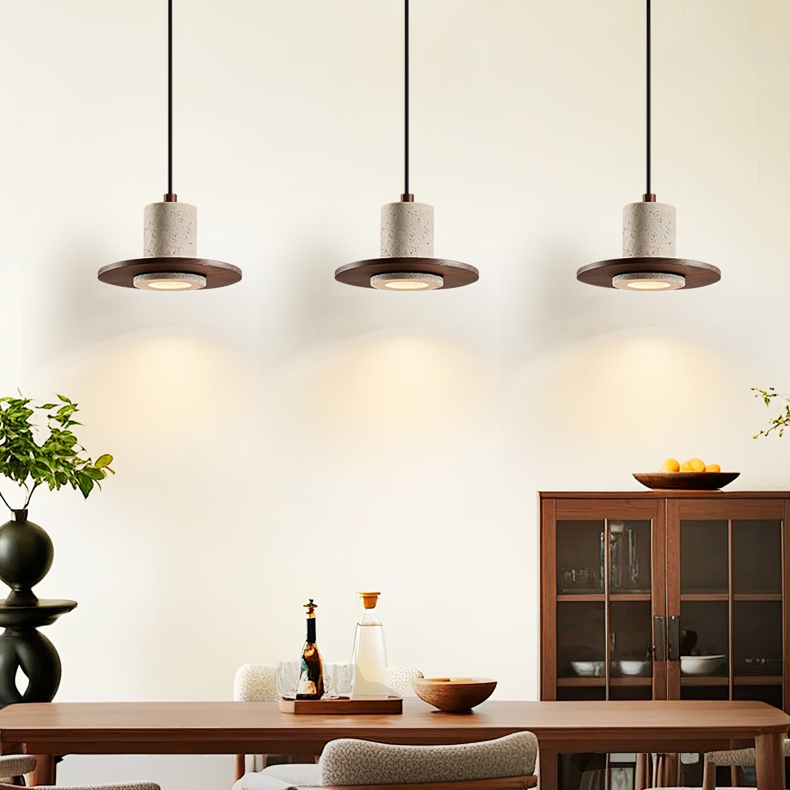 Suspension moderne Eggert en Noyer bois et travertin jaune