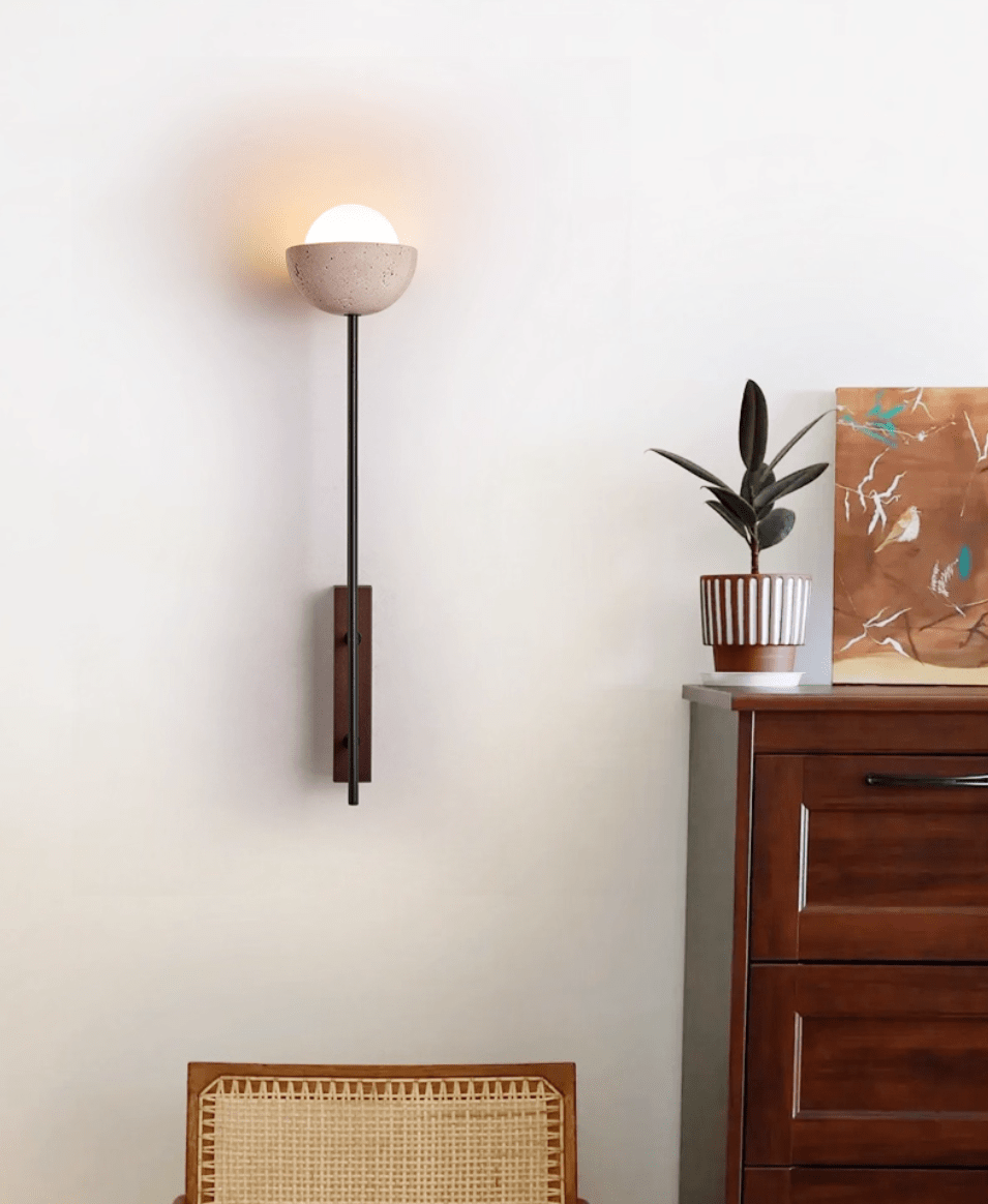 Applique murale moderne Aamund en Travertin jaune et noyer bois