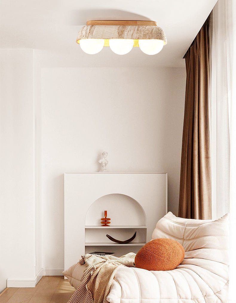 Plafonnier moderne Beau en Noyer et travertin jaune