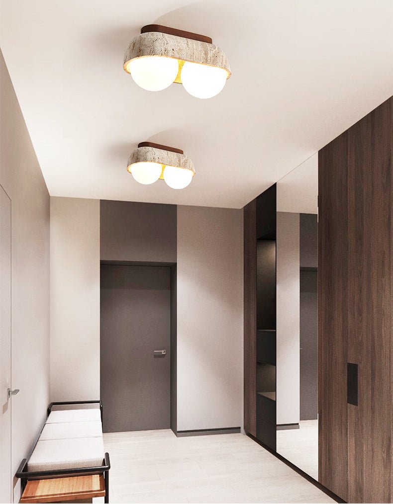Plafonnier moderne Beau en Noyer et travertin jaune