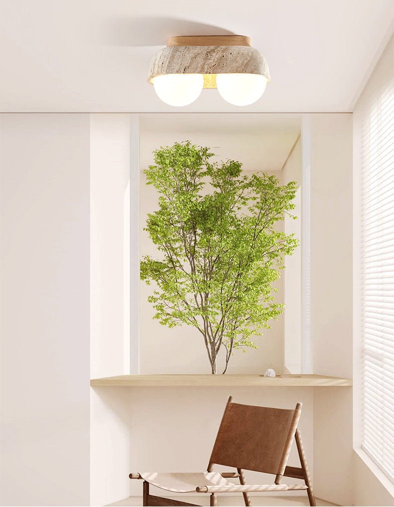 Plafonnier moderne Beau en Bois et travertin jaune