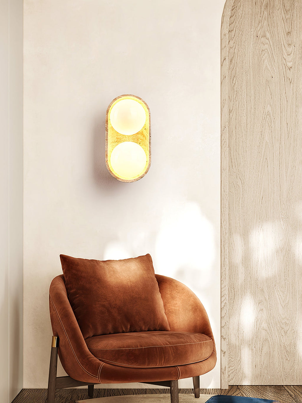 Applique murale moderne Beau en Noyer et travertin jaune