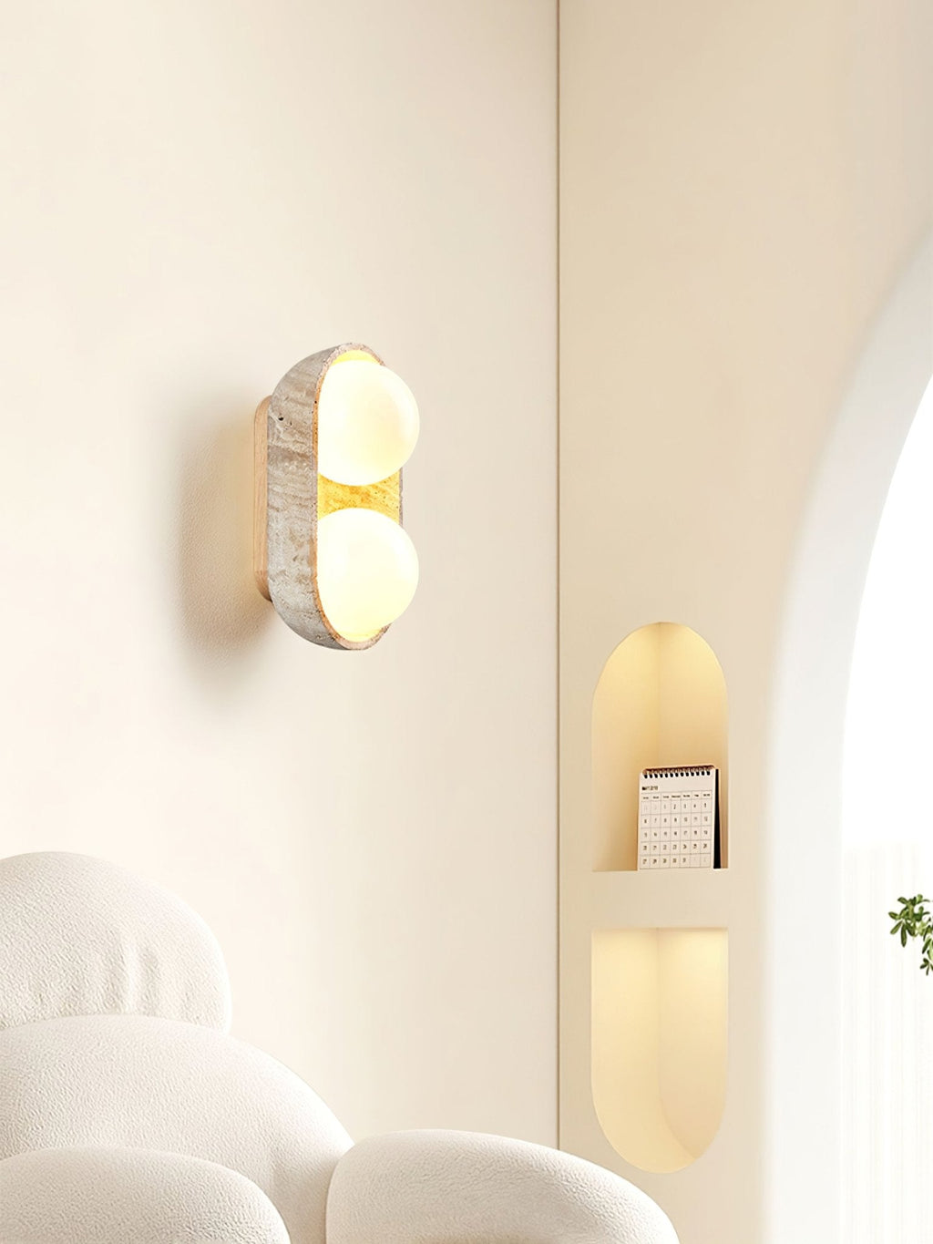 Applique murale moderne Beau en Noyer et travertin jaune