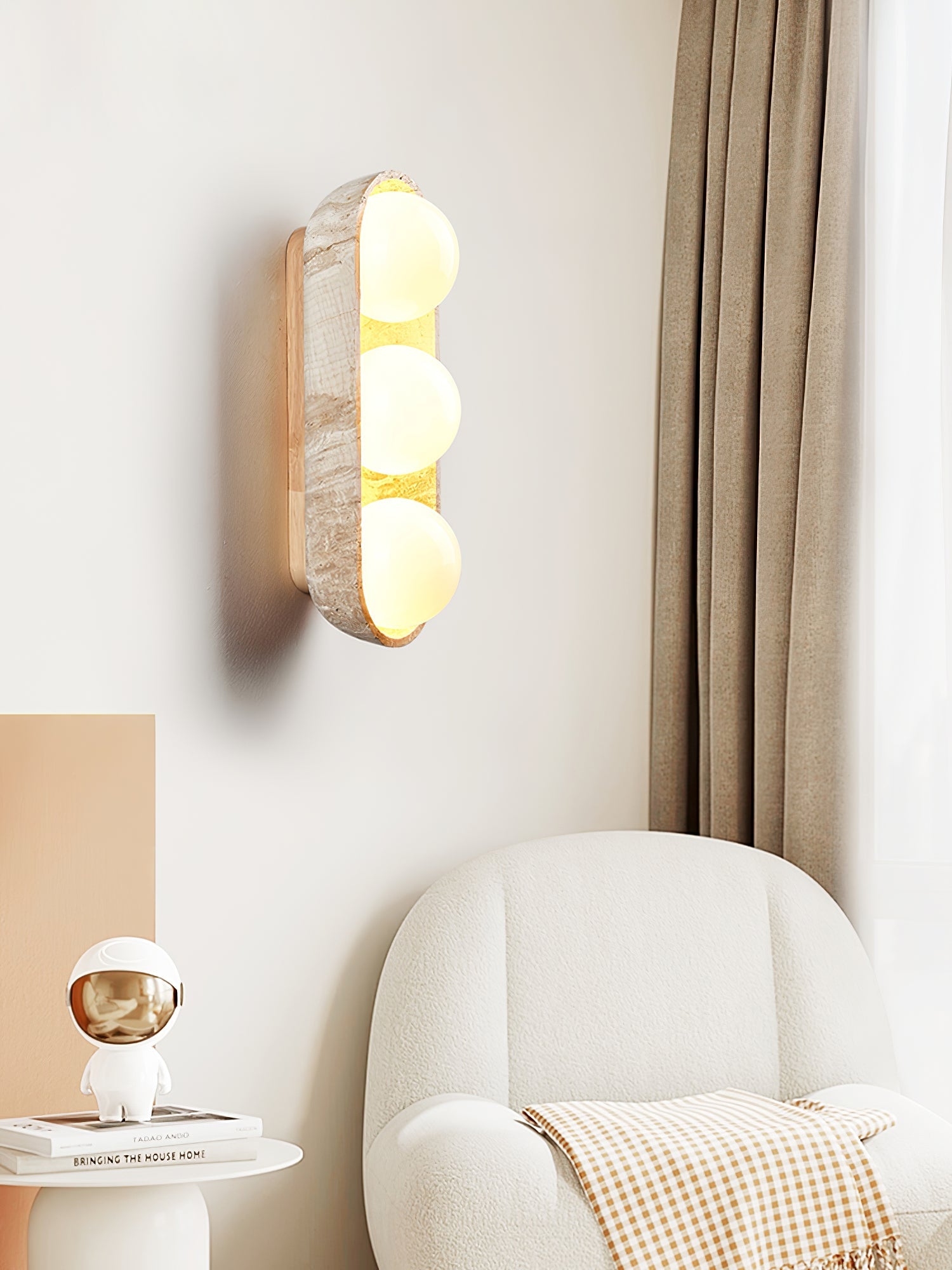 Applique murale moderne Beau en Noyer et travertin jaune