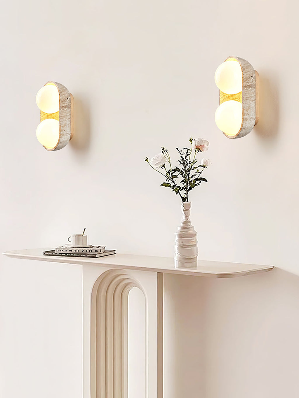Applique murale moderne Beau en Noyer et travertin jaune
