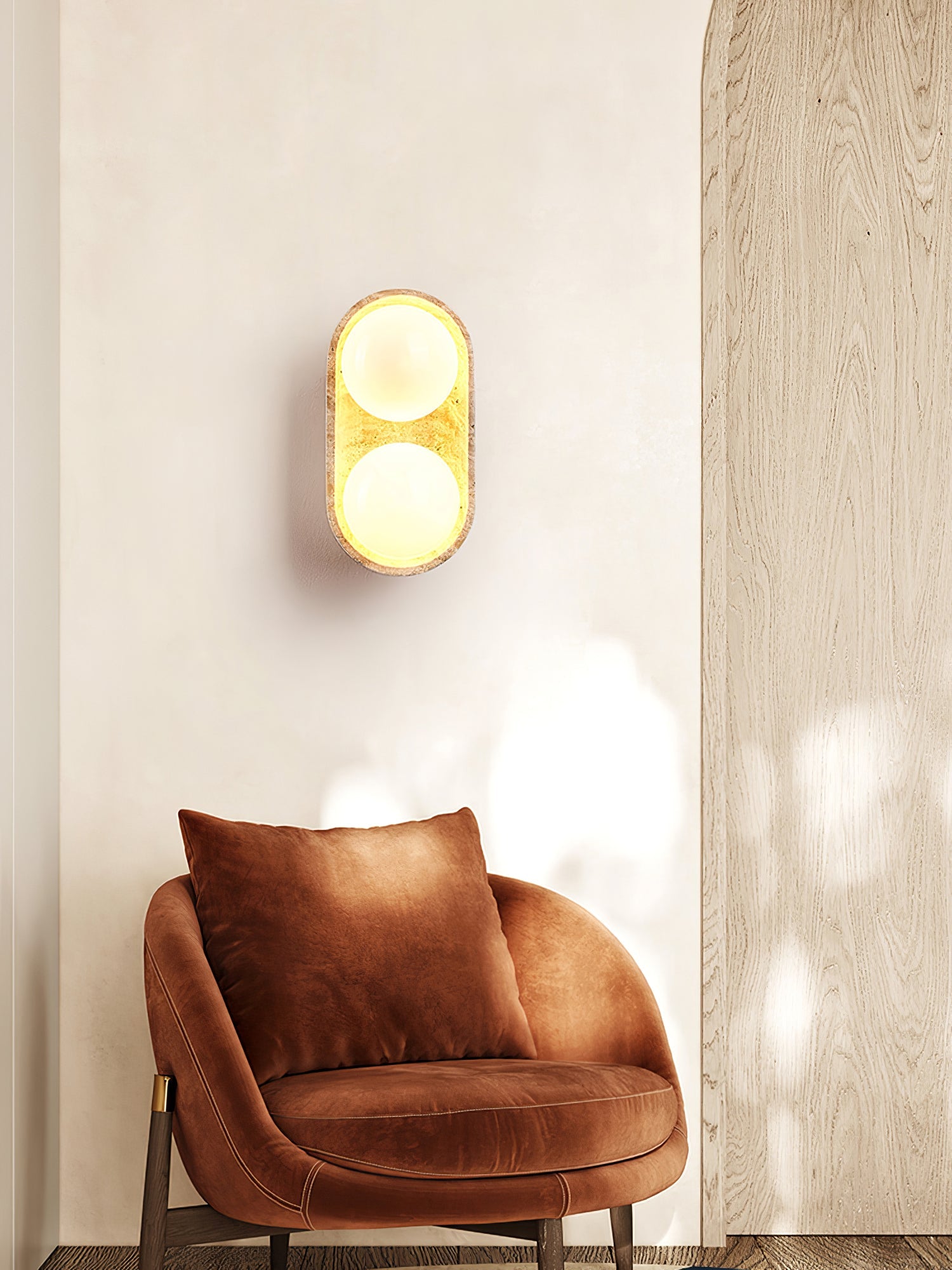 Applique murale moderne Beau en Noyer et travertin jaune
