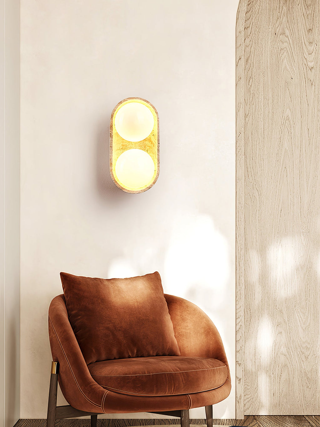 Applique murale moderne Beau en Bois et travertin jaune