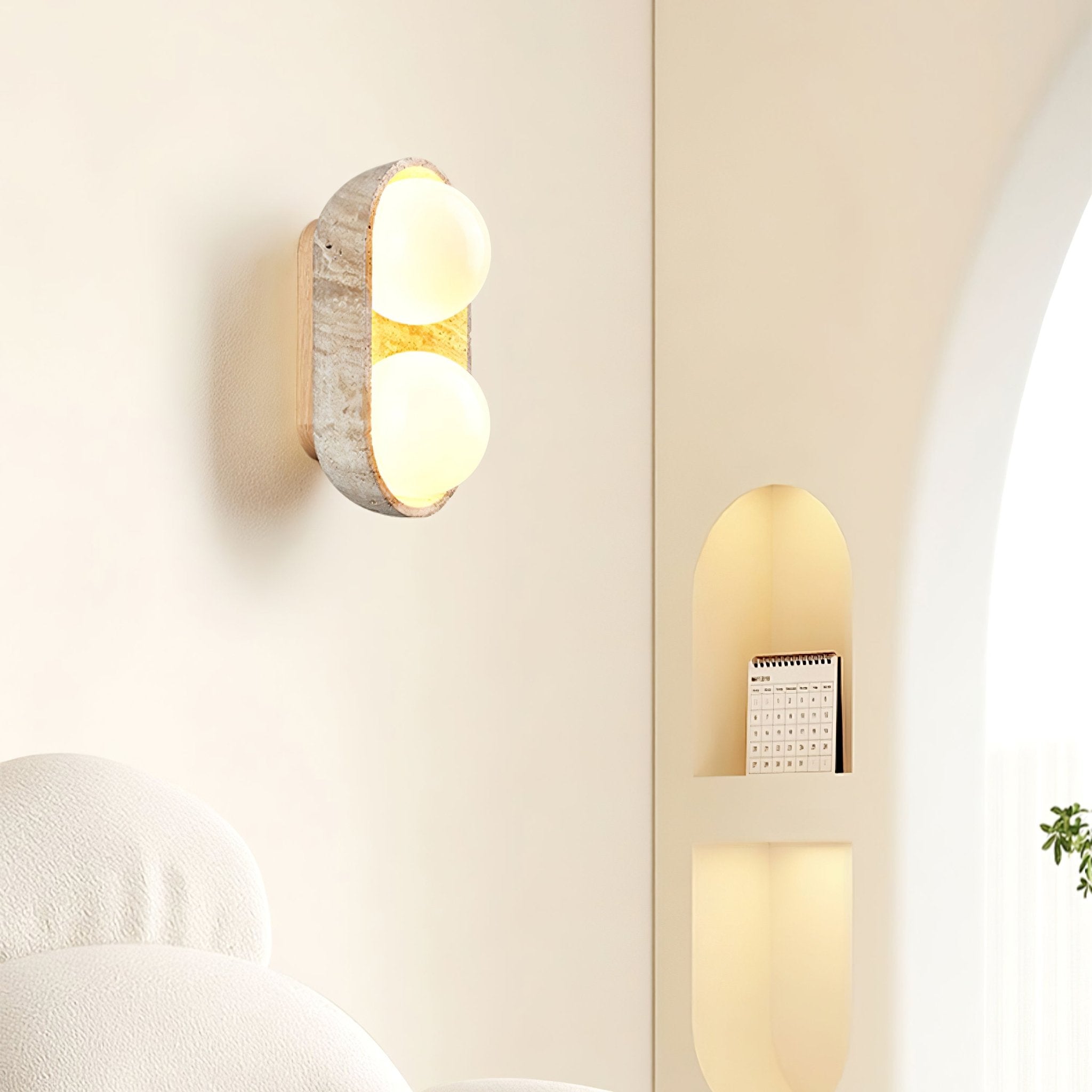 Applique murale moderne Beau en Noyer et travertin jaune