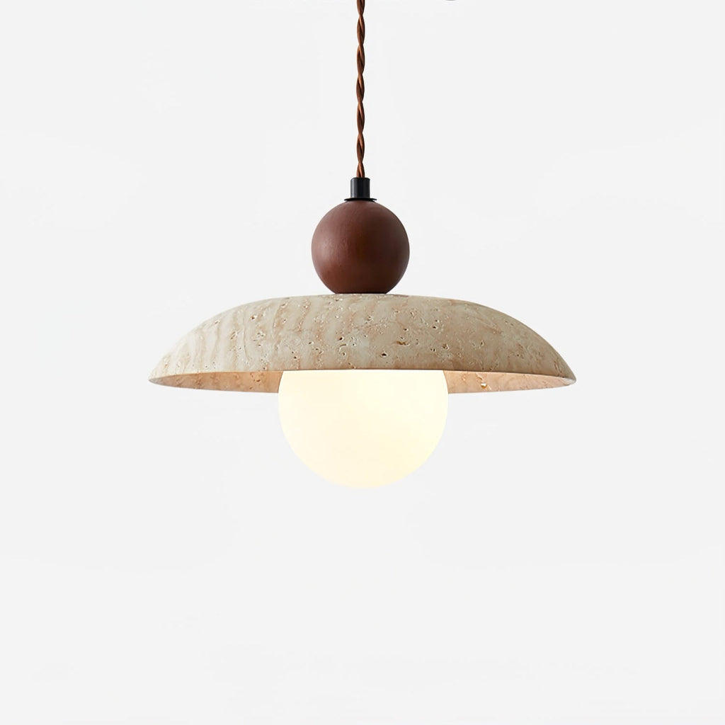 Suspension moderne Rodney en Travertin jaune et noyer bois