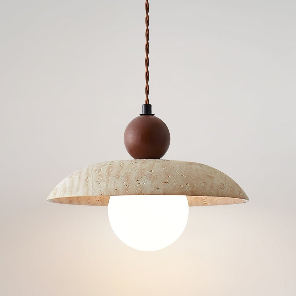 Suspension moderne Rodney en Travertin jaune et noyer bois